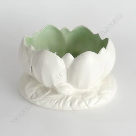 CLARICE CLIFF WHITE LOTUS VASE, GREEN INTERIOR, 220X130mm