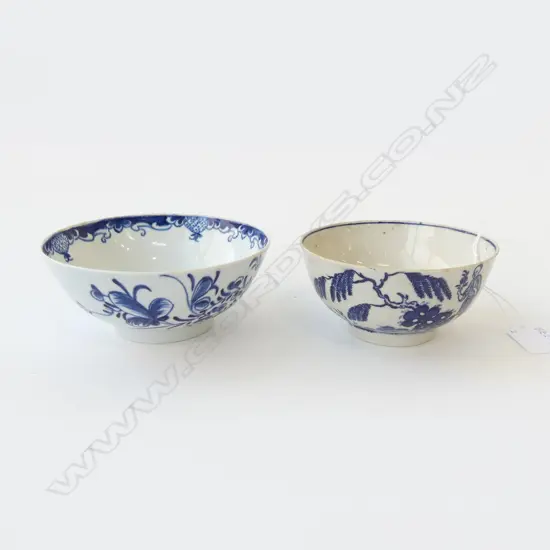 2 LATE 18thC LIVERPOOL BOWLS, CHIP & HAIRLINE 130mm dia