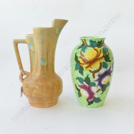 TWO VASES MALING PEONE ROSE?, H. 220mm & BEWSICK JUG/VASE H. 275mm