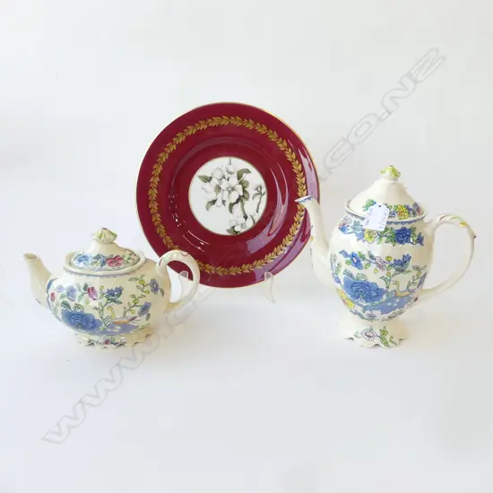 MASONS REGENCY TEAPOT & COFFEE POT H.220mm + ROYAL WORCESTER 'APPLE BLOSSOM' PLATE 270mm dia