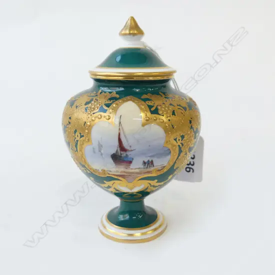 ROYAL CROWN DERBY HAND PAINTED LIDDED URN by W.D. H.115mm.