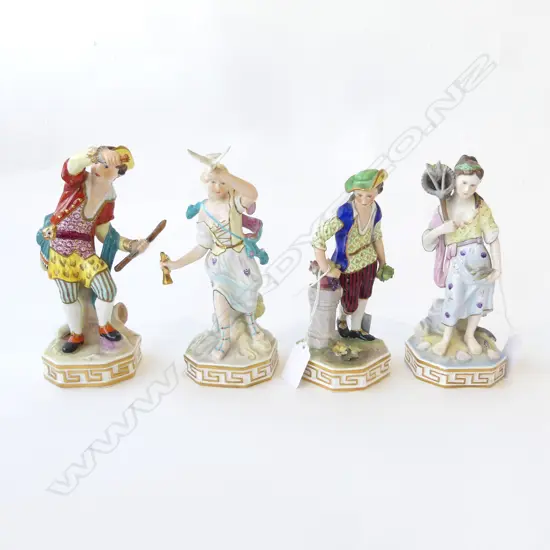 FOUR ROYAL CROWN DERBY 19THC FIGURES, EARTH AIR WATER & FIRE TWO FAULTED H.200mm