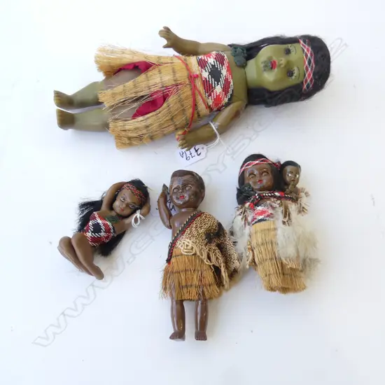 4 VINTAGE MAORI DOLLS rubber & hard plastic Tallest 320mm