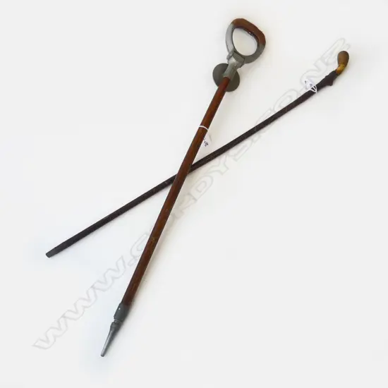 VINTAGE SHOOTING STICK L860MM & LEATHER CANE WHIP L860MM