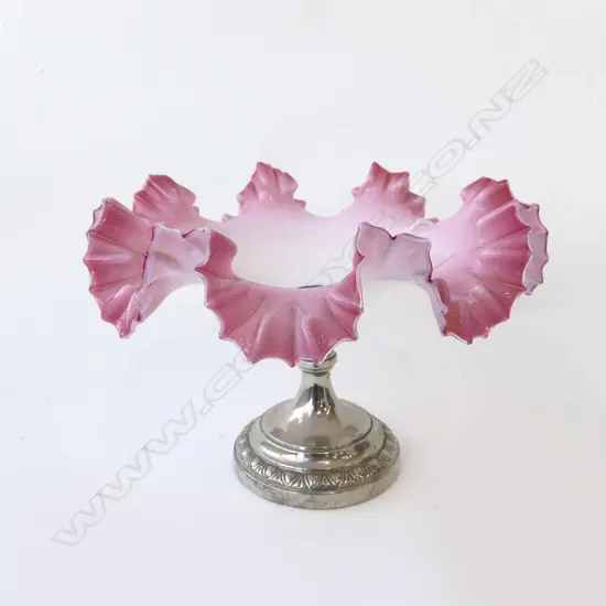 VICT PINK MILK GLASS FRILL COMPORT H180MM