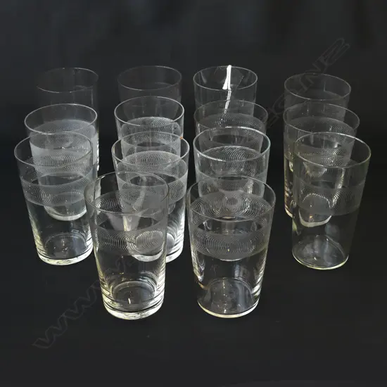 14 EDWARDIAN FLINT GLASS TUMBLERS H.110mm