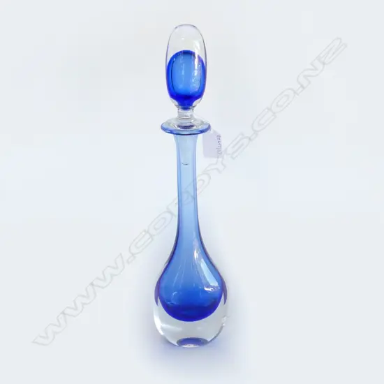 RETRO STUDIO GLASS STOPPERED BOTTLE  SIGNED H410MM