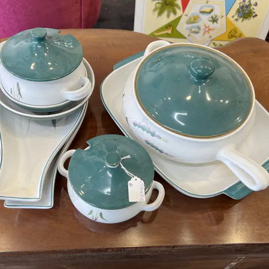 8 DENBY STONEWARE PIECES. some lidded