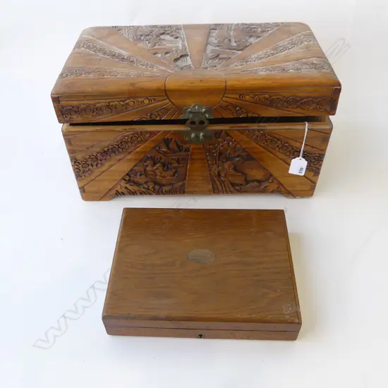 MID 20thC CAMPHOR WOOD SMALL BOX 400 X 220 X 205mm + OTHER SMALL CUTLERY BOX NO INTERIOR FITTING