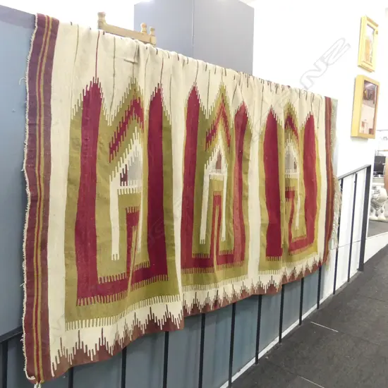 LG KELIM RUG WALL HANGING; GREEN, RED & WHITE 1250x2100mm