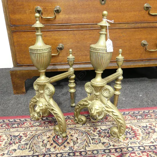 PR ANTIQUE BRASS EMPIRE STYLE FIRE DOGS H400MM