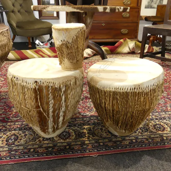 3 AFRICAN ZEBRA HIDE DRUMS (PR H.350mm + 1 H.185mm)