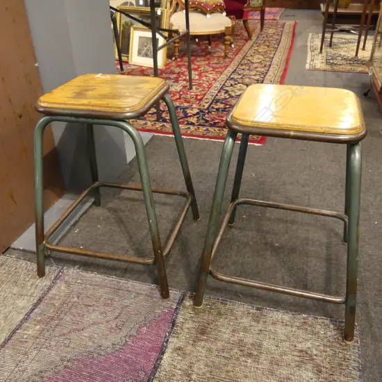2 OLD SCHOOL LABORATORY/SCHOOL STOOLS