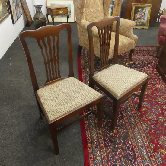 PR ANTIQUE HEPPLEWHITE DINING CHAIRS w. NEEDLEWORK SEATS