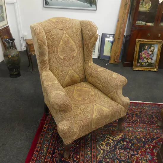 WING BACK CHAIR, PAISLEY UPHOLSTERY