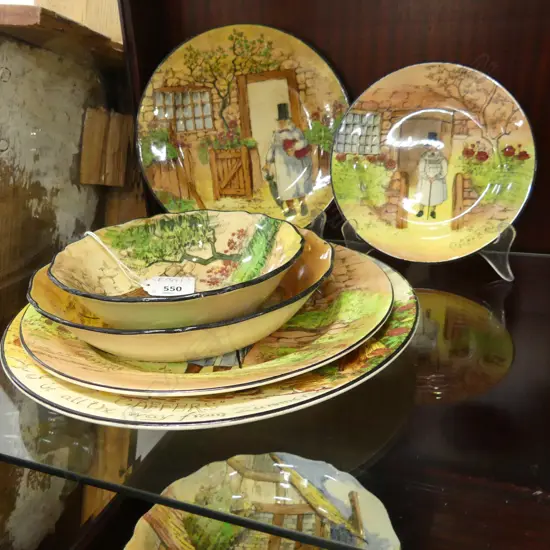 6 PCES ROYAL DOULTON GAFFERS; 4 PLATES, 2 BOWLS 265mm dia