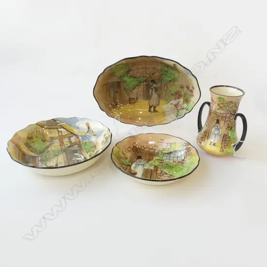 4 PCES ROYAL DOULTON GAFFERS; 3 BOWLS + VASE H.160mm