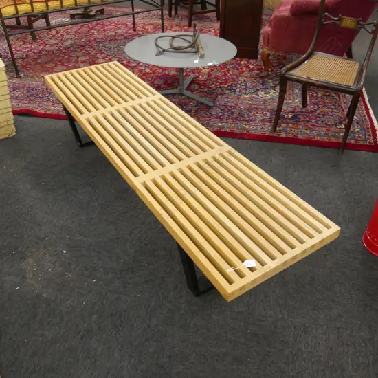 GEORGE NELSON TYPE MODERN DESIGNER SLATED WOODEN BENCH L.1515mm