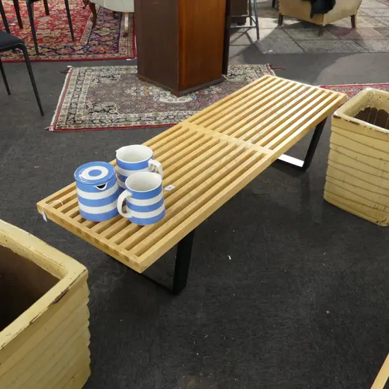 GEORGE NELSON TYPE MODERN DESIGNER SLATED WOODEN BENCH L.1515mm