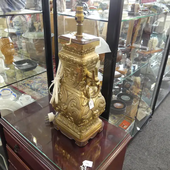 LGE CHINESE ARCHAIC STYLE BRASS TABLE LAMP  H. base only 440mm