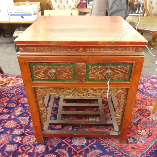 RED LACQUER ORIENTAL CABINET 620x590x750mm
