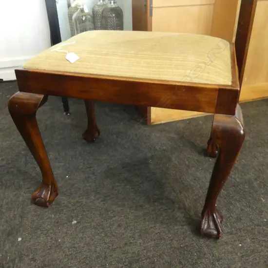 DARK STAINED BEECH STOOL ball & claw feet