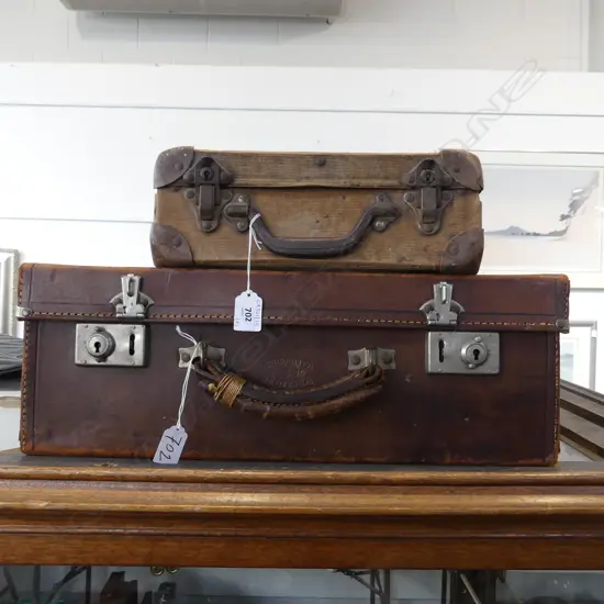 LEATHER SUITCASE L500MM & SMALL CARDBOARD SCHOOL CASE L300MM