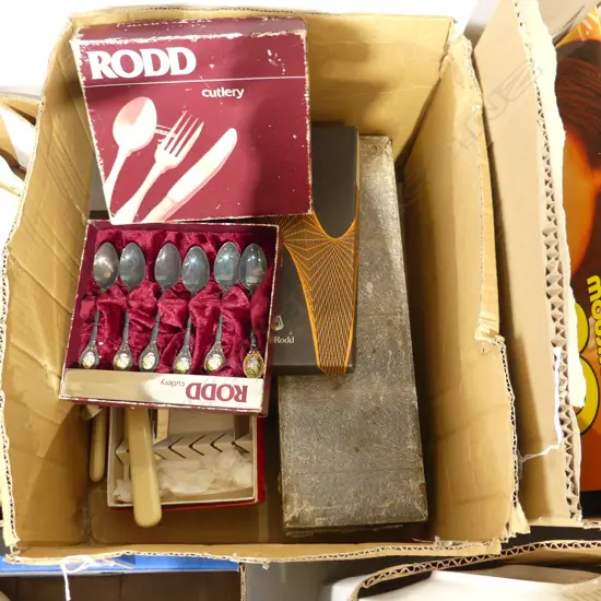 BOX OF BOXED CUTLERY KNIVES ETC