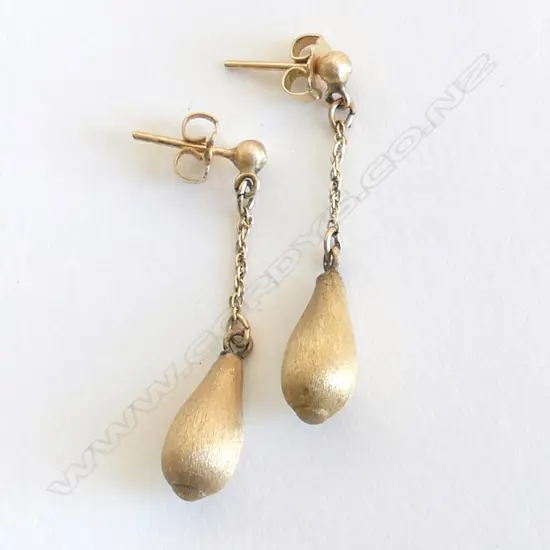 PR 14ct BURNISHED GOLD DROP EARRINGS 1.5GMS