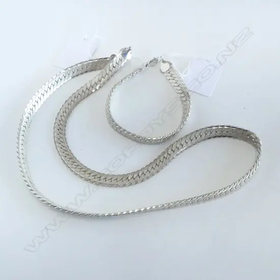 VINTAGE SET WOVEN SILVER CHAIN NECKLACE & BRACELET ITALIAN? 86gm