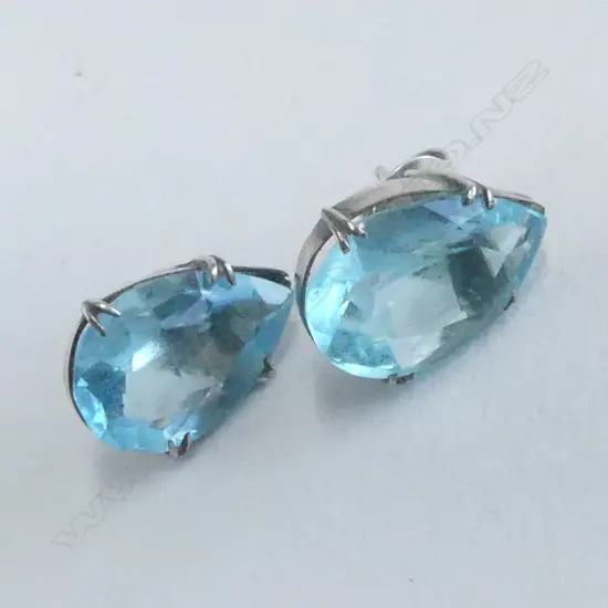PR SILVER & BLUE GLASS STUD EARRINGS (not aquamarine)