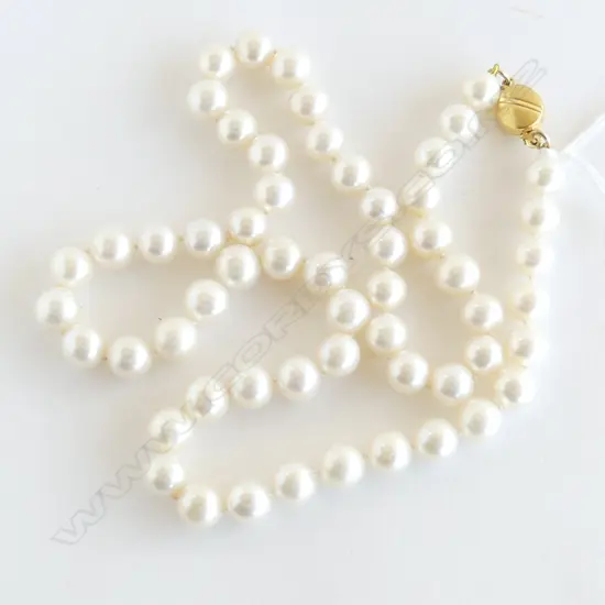 57 LGE CULTURED PEARL NECKLACE with 9ct GOLD JKA clasp L.520mm 