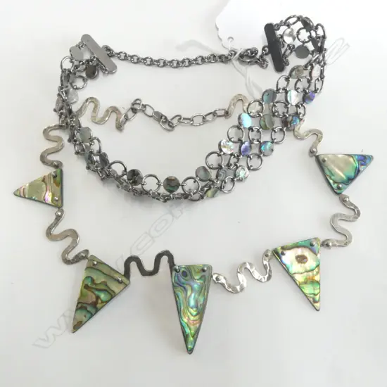 MODERNIST DESIGN SILVER & PAUA NECKACE + S/PLATE & PAUA NECKLACE 