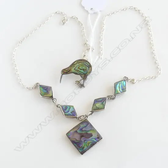 AATUAHUA SILVER & PAUA KIWI BROOCH + NECKLACE 