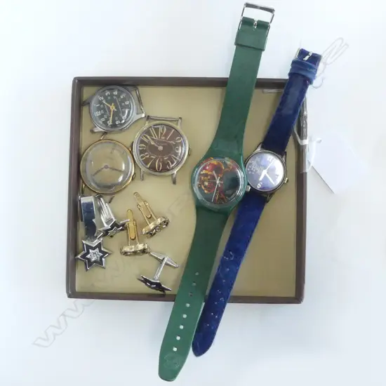 VINTAGE BRACES, CUFFLINKS, TIE PIN & VINTAGE WATCHES LUCERNE, ZODIAC, ENDURA & 2 MODERN 