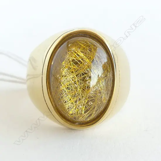 GENTS 18k GOLD PLATED RING w CENTRAL OVAL FAUX STONE, SIZE W