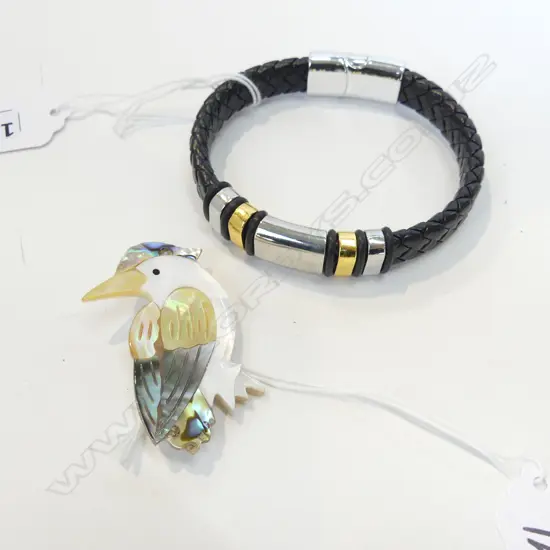 BOHEMIAN WOVEN BRACELET & MOP KINGFISHER BROOCH
