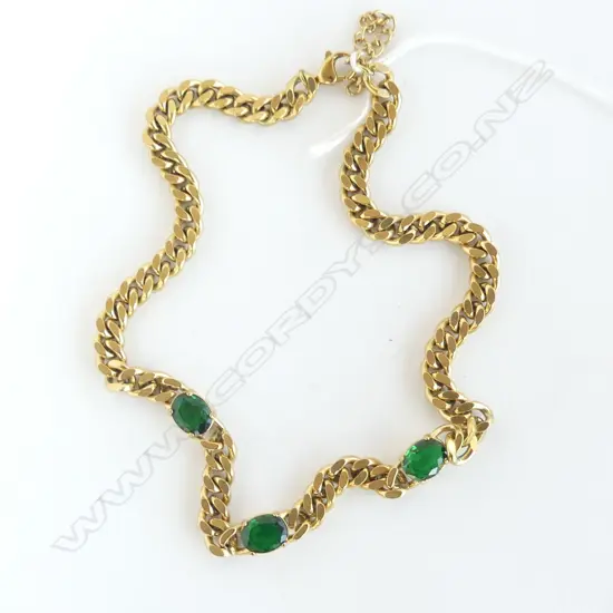ROPE LINK NECKLACE w FAUX EMERALDS 