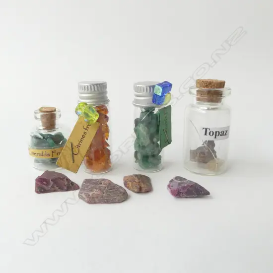 GEM STONES IN RAW FORM INCL RUBIES, EMERALDS, TOPAZ ETC
