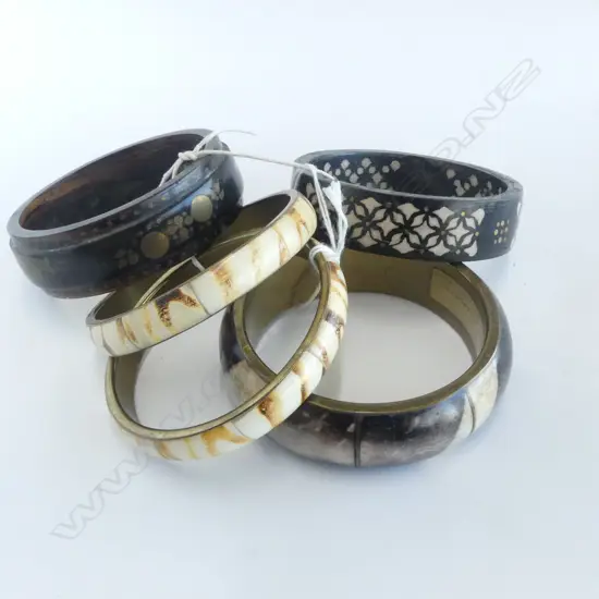 5 ETHNIC BANGLES w INLAY BRASS & MOP