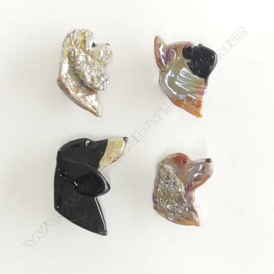 4 NEIL HARRIS ART GLASS DOG BROOCHES...