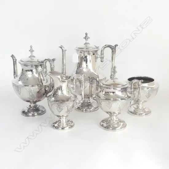 QUALITY 5 PCE EARLY 20thC SILVER PLATE TEA & COFFEE SET by Simpson Hall Millar & Co.