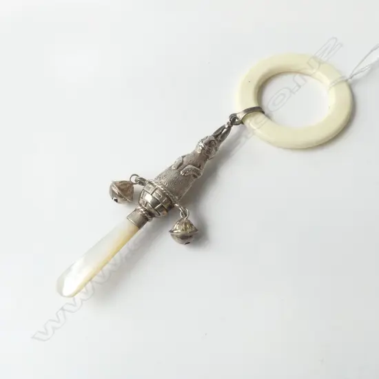 ENGLISH SILVER RABBIT BABIES RATTLE & TEETHING RING Birmingham 1993