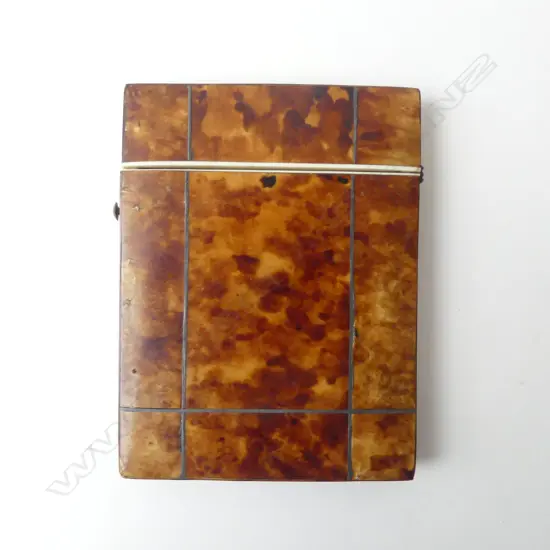 VICTORIAN TURTLE SHELL CARD CASE IVORY TRIM 100 X 80mm