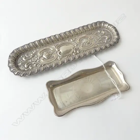 2 SILVER VANITY TRAYS embossed Birmingham 1902 + machine engraved London 1903. 94gms