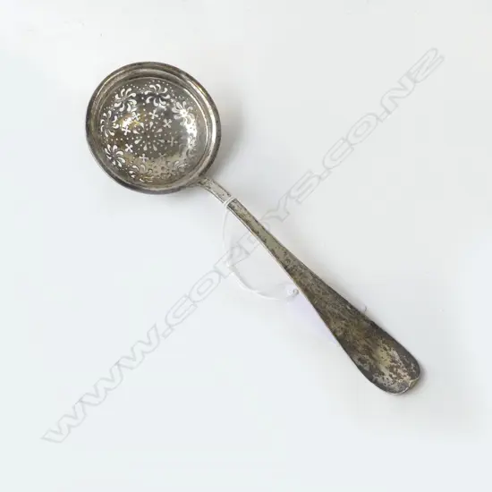 19thC SWISS SILVER SIFTER SPOON 1852-1866 L.210mm 54gms