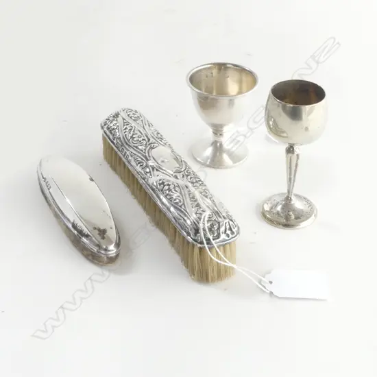SILVER EGGCUP/PLATED MINI GOBLET/SILVER BACK CLOTHES BRUSH/SILVER BACK NAIL BUFFER/PHOTO LOCKET/CAMEO