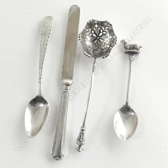 GEORGIAN SILVER TSP & SILVER KNIFE & 2 PLATED SPOONS