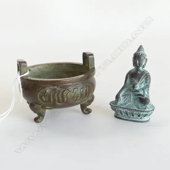 BRONZE INCENSE BURNER 75mm dia + BUDDHA H.70mm