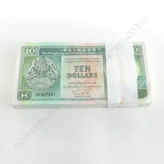 100 X OLD HONG KONG $10 BANK NOTES C.1992 in number sequence